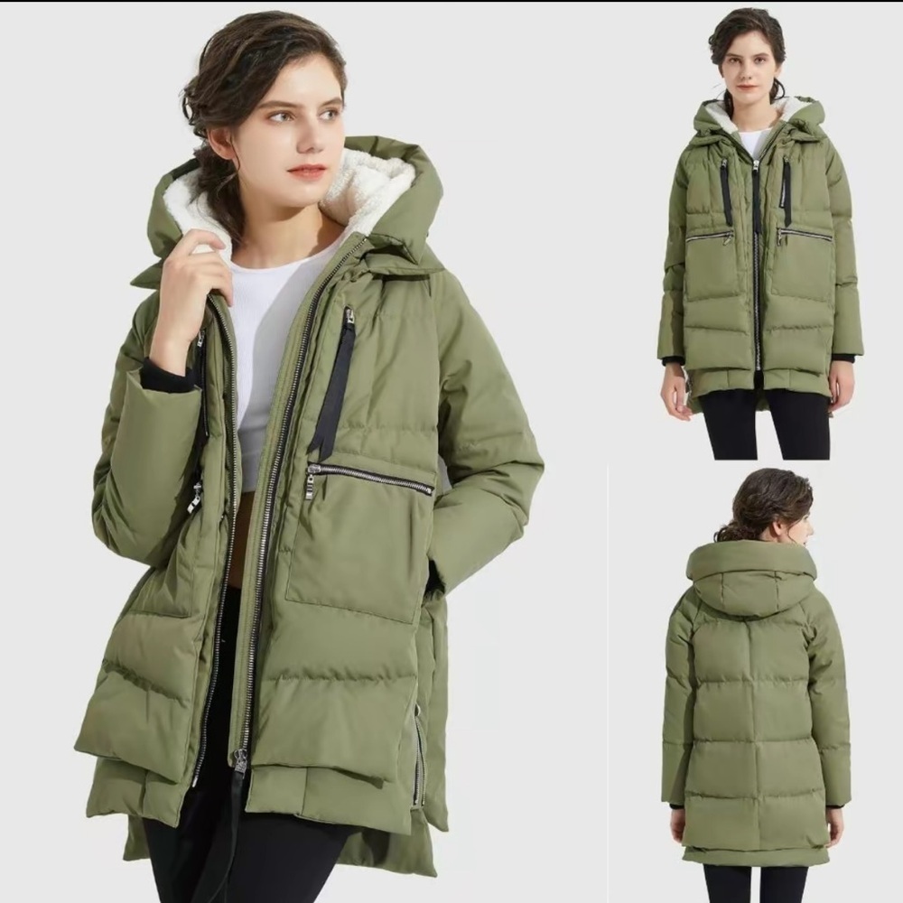 Orolay Down Jacket Womens Medium Olive Hooded Parka 90% Duck Down 700 Fill